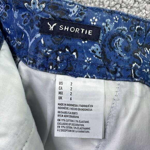 American Eagle Shorts Women’s 2 Blue Shortie Low Rise Paisley Print Stretch - Picture 6 of 10